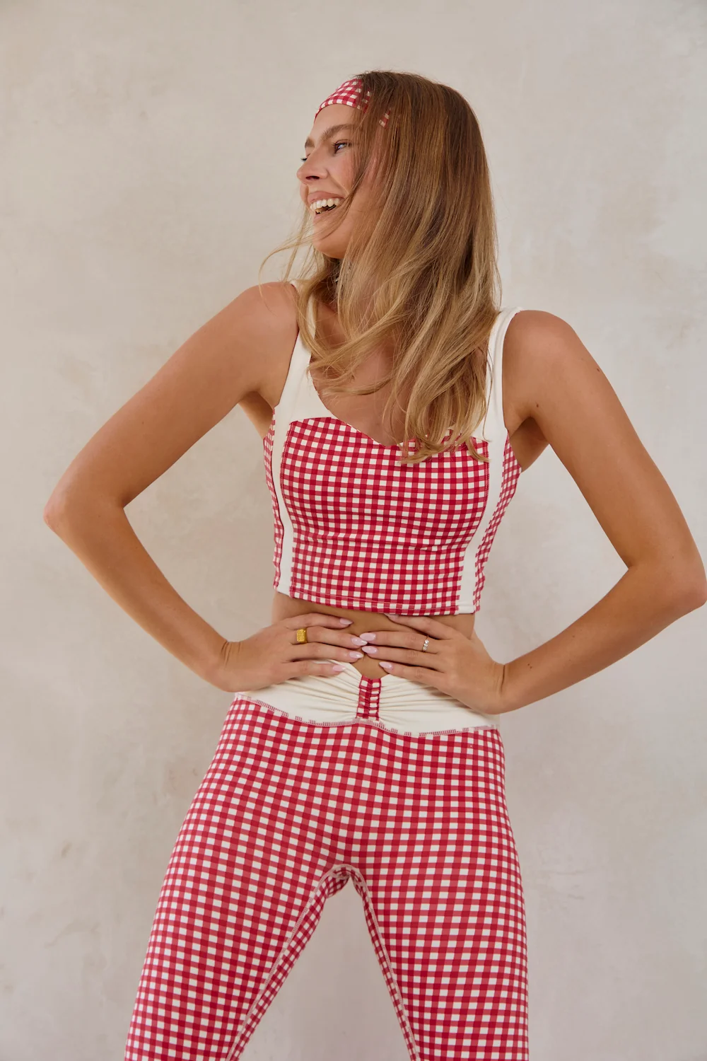 Astoria LUXE BALANCE Colorblock Sports Crop - Red Gingham - Image 2