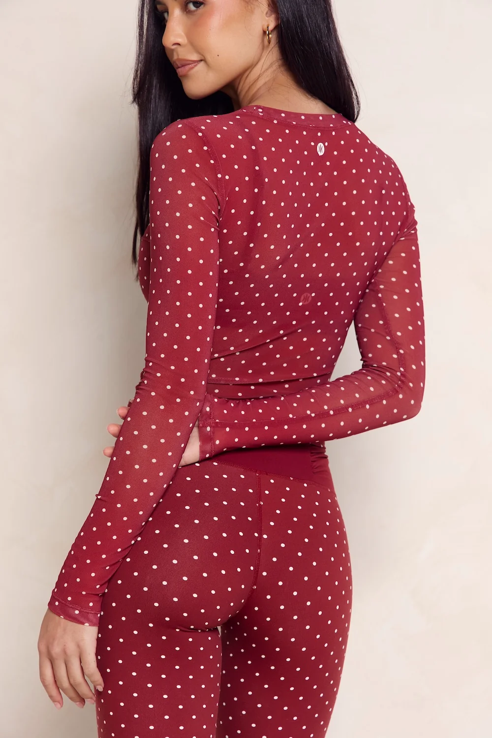 Astoria Mesh Long Sleeve Top - Merlot Polka - Image 3