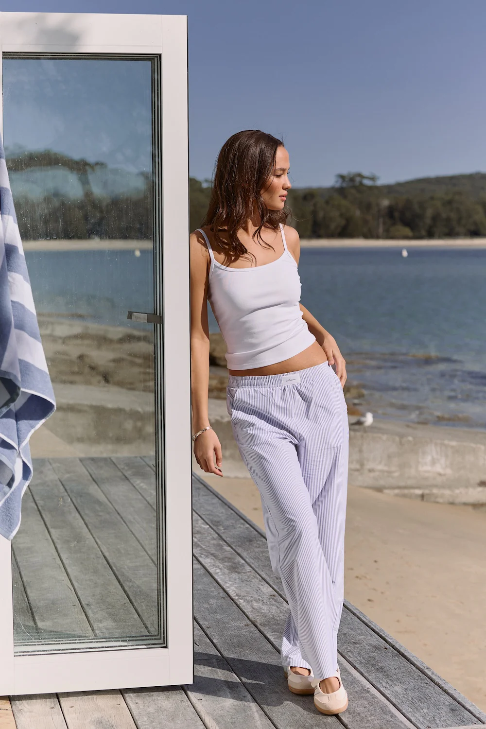 Astoria Woven Lounge Pant - Blue Pinstripe - Image 5